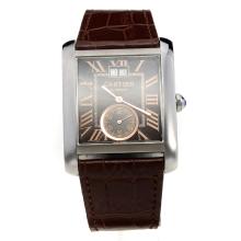 Cartier Tank Automatic with Black Dial-Brown Leather Strap