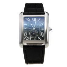 Cartier Tank with Black Dial-Black Leather Strap-1