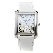 Cartier Tank with White Dial-White Leather Strap-1