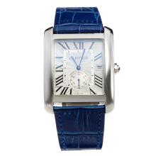Cartier Tank with White Dial-Blue Leather Strap
