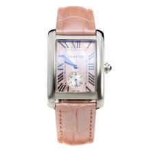 Cartier Tank with Pink MOP Dial-Pink Leather Strap-1