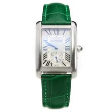 Cartier Tank with White Dial-Green Leather Strap