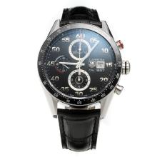 Tag Heuer Carrera Cal.1887 Chronograph Asia Valjoux 7750 Movement Ceramic Bezel with Black Dial-Leather Strap
