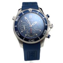 Omega Seamaster Chronograph Asia Valjoux 7750 Movement with Blue Dial-Rubber Strap-1