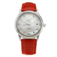 Omega De Ville with MOP Dial-Red Leather Strap