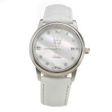 Omega De Ville with MOP Dial-White Leather Strap-2