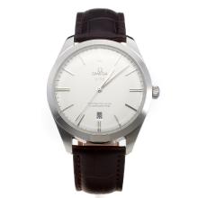 Omega Master Co-Axial Swiss ETA 2836 Movement with White Dial-Leather Strap-1