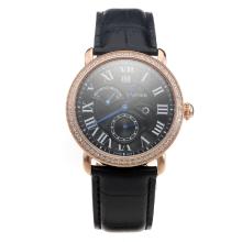 Cartier Rotonde De Cartier Watch With Diamond Bezel And Black Dial