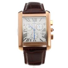 Cartier Tank Working Chronograph Rose Gold Case With White Dial