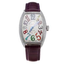 Franck Muller Casablanca Automatic Diamond Bezel with White Dial-Purple Leather Strap-1