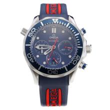 Omega Seamaster Asia Valjoux 7750 Movement Blue Bezel with Blue Dial-Blue Rubber Strap
