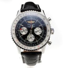 Breitling Navitimer Working GMT Chronograph Asia 7751 Movement with Black Dial-Leather Strap