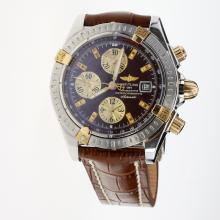 Breitling Chronomat Evolution Chronograph Asia Valjoux 7750 Movement Two Tone Case Stick Markers with Brown Dial-Leather Strap