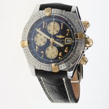Breitling Chronomat Evolution Chronograph Asia Valjoux 7750 Movement Two Tone Case Number Markers with Black Dial-Leather Strap