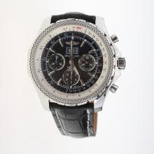 Breitling Bentley 6.75 Big Date Chronograph Asia Valjoux 7750 Movement with Black Dial-Leather Strap