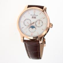 Jaeger-Lecoultre Master Control Automatic Rose Gold Case with White Dial-Leather Strap
