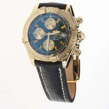 Breitling Chronomat Evolution Chronograph Asia Valjoux 7750 Movement Gold Case Stick Markers with Blue Dial-Leather Strap-1