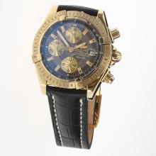 Breitling Chronomat Evolution Chronograph Asia Valjoux 7750 Movement Gold Case Stick Markers with Gray Dial-Leather Strap
