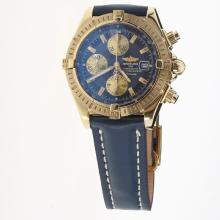 Breitling Chronomat Evolution Chronograph Asia Valjoux 7750 Movement Gold Case Stick Markers with Blue Dial-Leather Strap