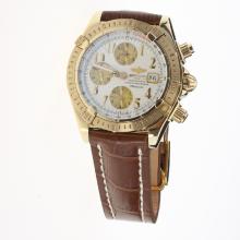 Breitling Chronomat Evolution Chronograph Asia Valjoux 7750 Movement Gold Case Number Markers with White Dial-Leather Strap