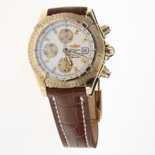 Breitling Chronomat Evolution Chronograph Asia Valjoux 7750 Movement Gold Case Stick Markers with White Dial-Leather Strap