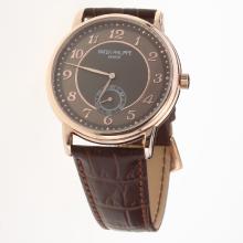Patek Philippe Calatrava Rose Gold Case Number Markers with Brown Dial-Leather Strap