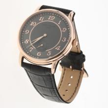 Patek Philippe Calatrava Rose Gold Case Number Markers with Black Dial-Leather Strap