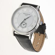 Patek Philippe Calatrava Number Markers with White Dial-Leather Strap