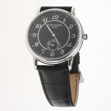 Patek Philippe Calatrava Number Markers with Black Dial-Leather Strap