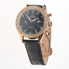 Omega Speedmaster Chronograph Asia Valjoux 7750 Movement Rose Gold Case with Black Dial(Extra Brown Leather Strap is Included))