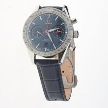 Omega Speedmaster Chronograph Asia Valjoux 7750 Movement with Blue Dial(Extra Black Leather Strap is Included))