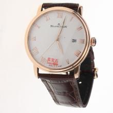 Blancpain Villeret Rose Gold Case Roman Markers with White Dial-Leather Strap