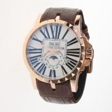 Roger Dubuis Excalibur Automatic Rose Gold Case with White Dial-Leather Strap-1