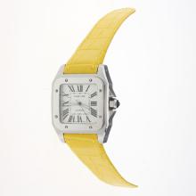 Cartier Santos 100 Automatic with White Dial-Yellow Leather Strap