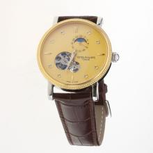 Omega Tourbillon Automatic Two Tone Case with Golden Dial-Leather Strap