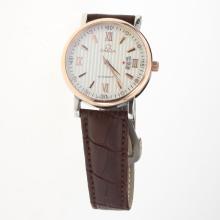 Omega Automatic Two Tone Case White Dial with Leather Strap-18K Plated Gold Movement