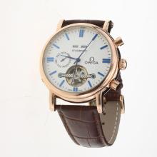 Omega Tourbillon Automatic Rose Gold Case with White Dial-Leather Strap-2
