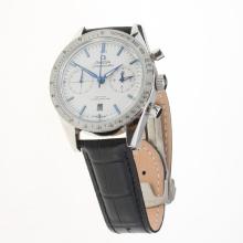 Omega Speedmaster Chronograph Asia Valjoux 7750 Movement with White Dial-Leather Strap