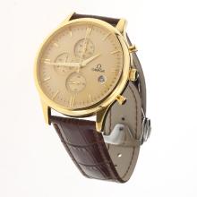 Omega Globemaster Working Chronograph Gold Case with Golden Dial-Leather Strap-1