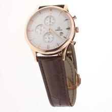 Omega Globemaster Working Chronograph Rose Gold Case with White Dial-Leather Strap-1