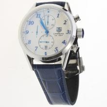 Tag Heuer Carrera Cal.1887 Working Chronograph Number Markers with White Dial-Leather Strap-2