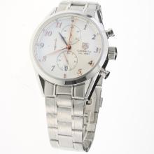 Tag Heuer Carrera Cal.1887 Working Chronograph Number Markers with White Dial S/S