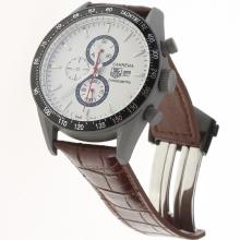 Tag Heuer Carrera Working Chronograph Titanium Case Ceramic Bezel with White Dial-Leather Strap-1