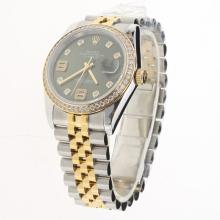 Rolex Datejust Swiss ETA 2836 Movement Two Tone Diamond Bezel and Markers with Green Dial-Same Chassis as Swiss Version