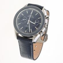 Omega Speedmaster Working Chronograph Swiss 9300 Automatic Movement Ceramic Bezel with Blue Dial-Leather Strap
