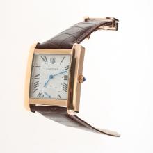 Cartier Tank Rose Gold Case with White Dial-Leather Strap-1