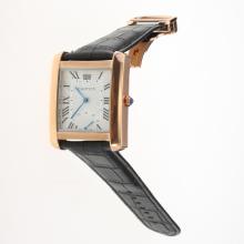 Cartier Tank Rose Gold Case with White Dial-Leather Strap