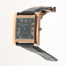 Cartier Tank Rose Gold Case with Black Dial-Leather Strap-1