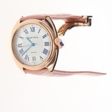 Cartier Cle de Cartier Rose Gold Case with White Dial-Pink Leather Strap