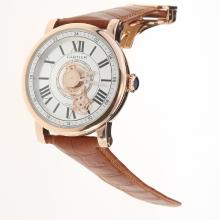 Cartier Rotonde de Cartier Automatic Rose Gold Case with White Dial-Leather Strap-1